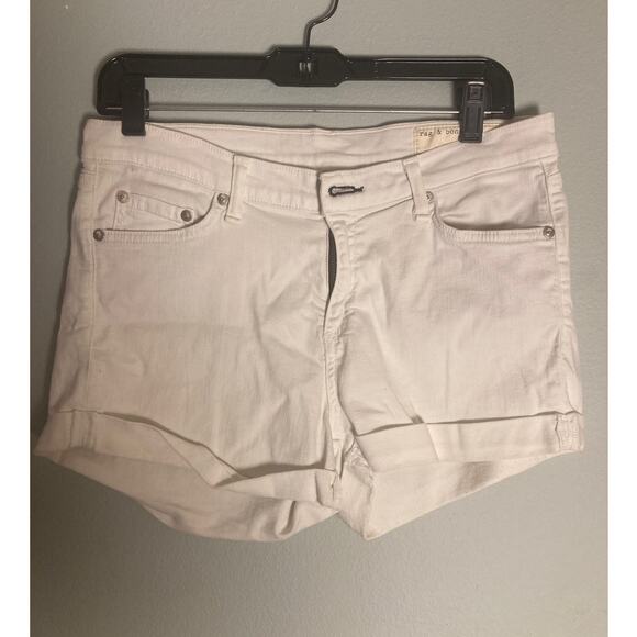 Rag & Bone White Denim Jean Shorts Cuffed Micro Mini Stretch ~ Sz 27 ~ So Summer - Picture 1 of 7